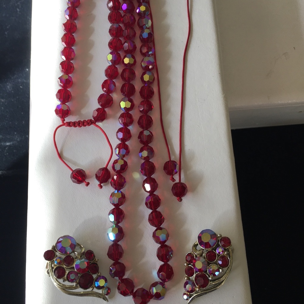 Vintage Aurora Borealis Red Pink Gold